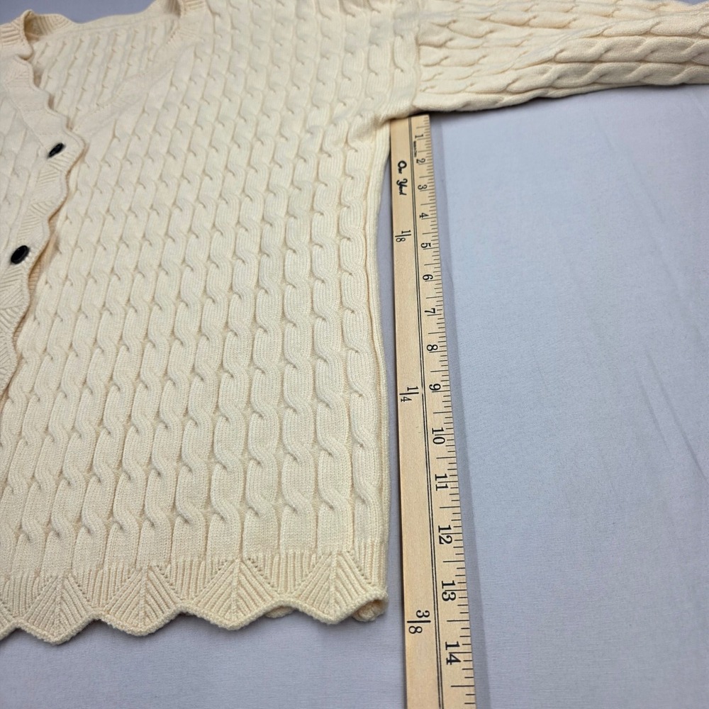 Cream Cable Knit Scalloped V-Neck Cardigan Sweater Large B8C745 - Picture 5 of 11